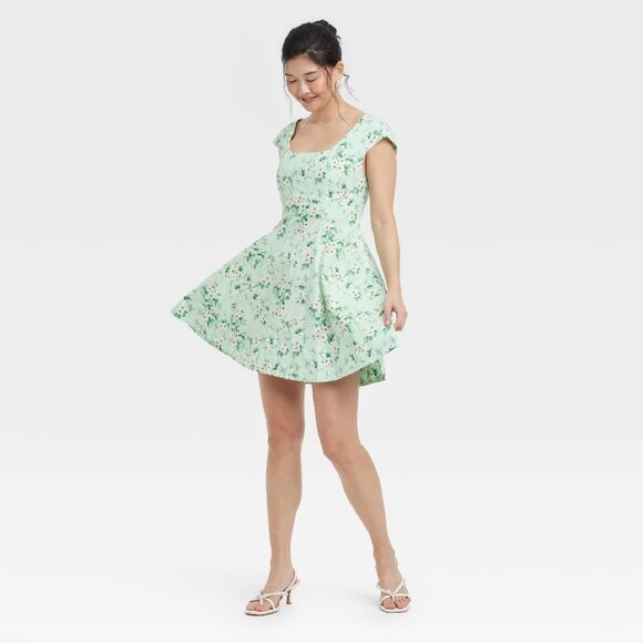 a new day Dresses & Skirts - brand new Sz 14 "A New Day" Green Floral Corset-Style Cotton Mini Dress